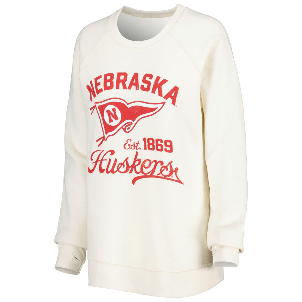 Women's Pressbox Cream Nebraska Huskers Old Standard Pennant Knobi Raglan Pullover Sweatshirt