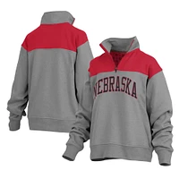 Veste en polaire à quart de zip Pressbox gris Nebraska Huskers Avon pour femmes