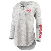 Women's Pressbox Gray Nebraska Huskers Space Dye Lace-Up V-Neck Long Sleeve T-Shirt