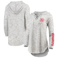 Women's Pressbox Gray Nebraska Huskers Space Dye Lace-Up V-Neck Long Sleeve T-Shirt