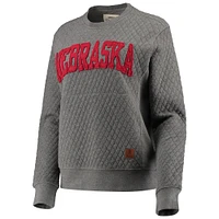 Women's Pressbox Heather Charcoal Nebraska Huskers Moose Quilted Pullover Sweatshirt
