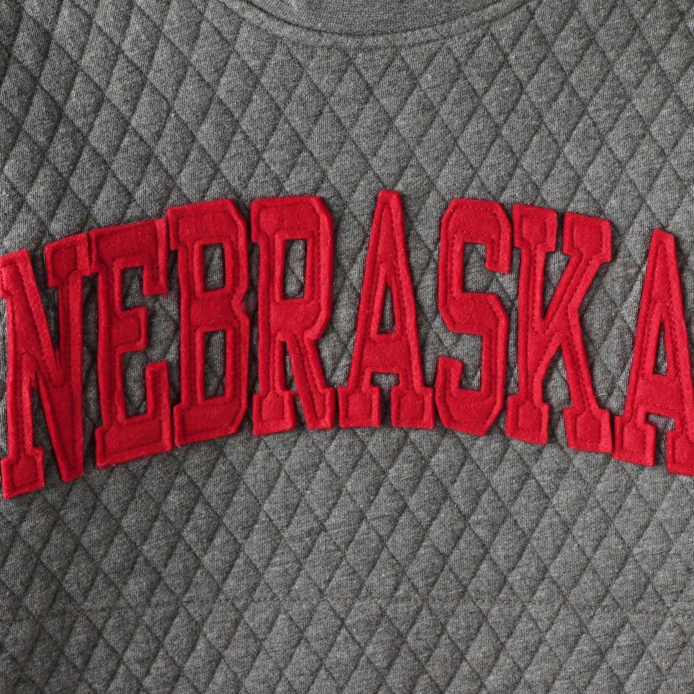 Women's Pressbox Heather Charcoal Nebraska Huskers Moose Quilted Pullover Sweatshirt