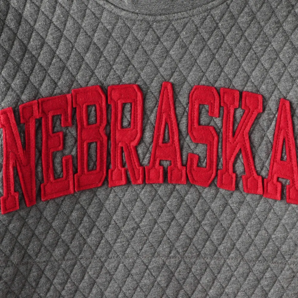 Women's Pressbox Heather Charcoal Nebraska Huskers Moose Quilted Pullover Sweatshirt