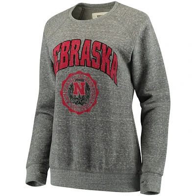 Sweat-shirt Pressbox pour femme gris chiné Nebraska Huskers Edith Vintage Knobi