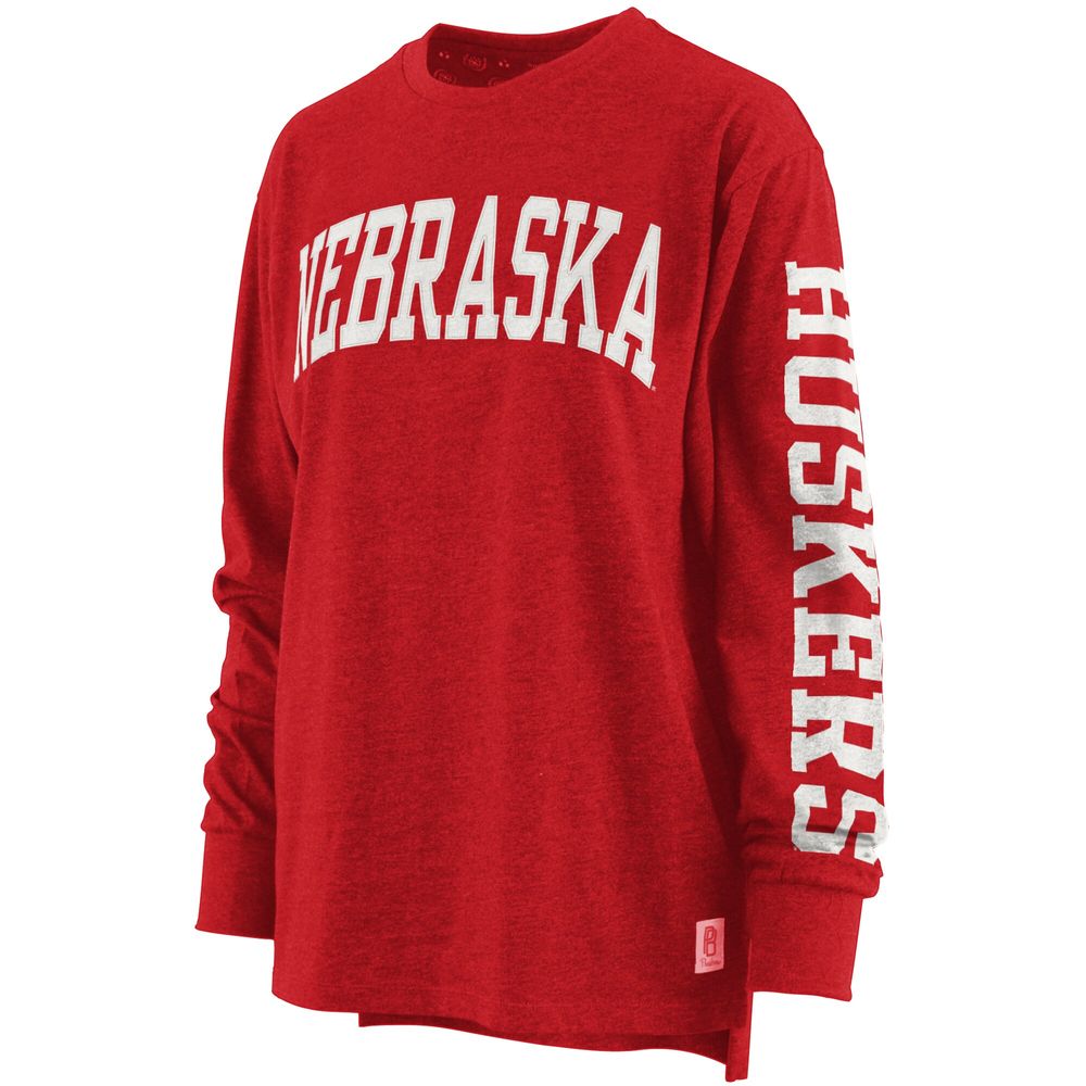 Women's Pressbox Heathered Scarlet Nebraska Huskers Two-Hit Canyon Long Sleeve T-Shirt