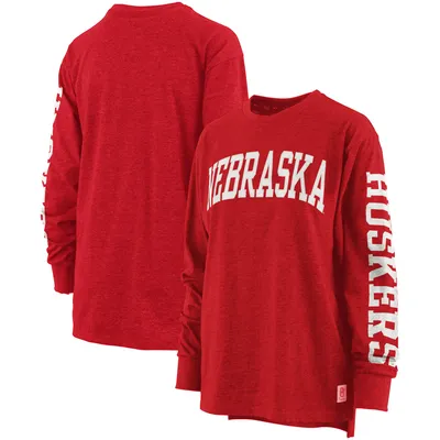 T-shirt à manches longues Pressbox Heathered Scarlet Nebraska Huskers Two-Hit Canyon pour femme