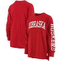 Women's Pressbox Heathered Scarlet Nebraska Huskers Two-Hit Canyon Long Sleeve T-Shirt