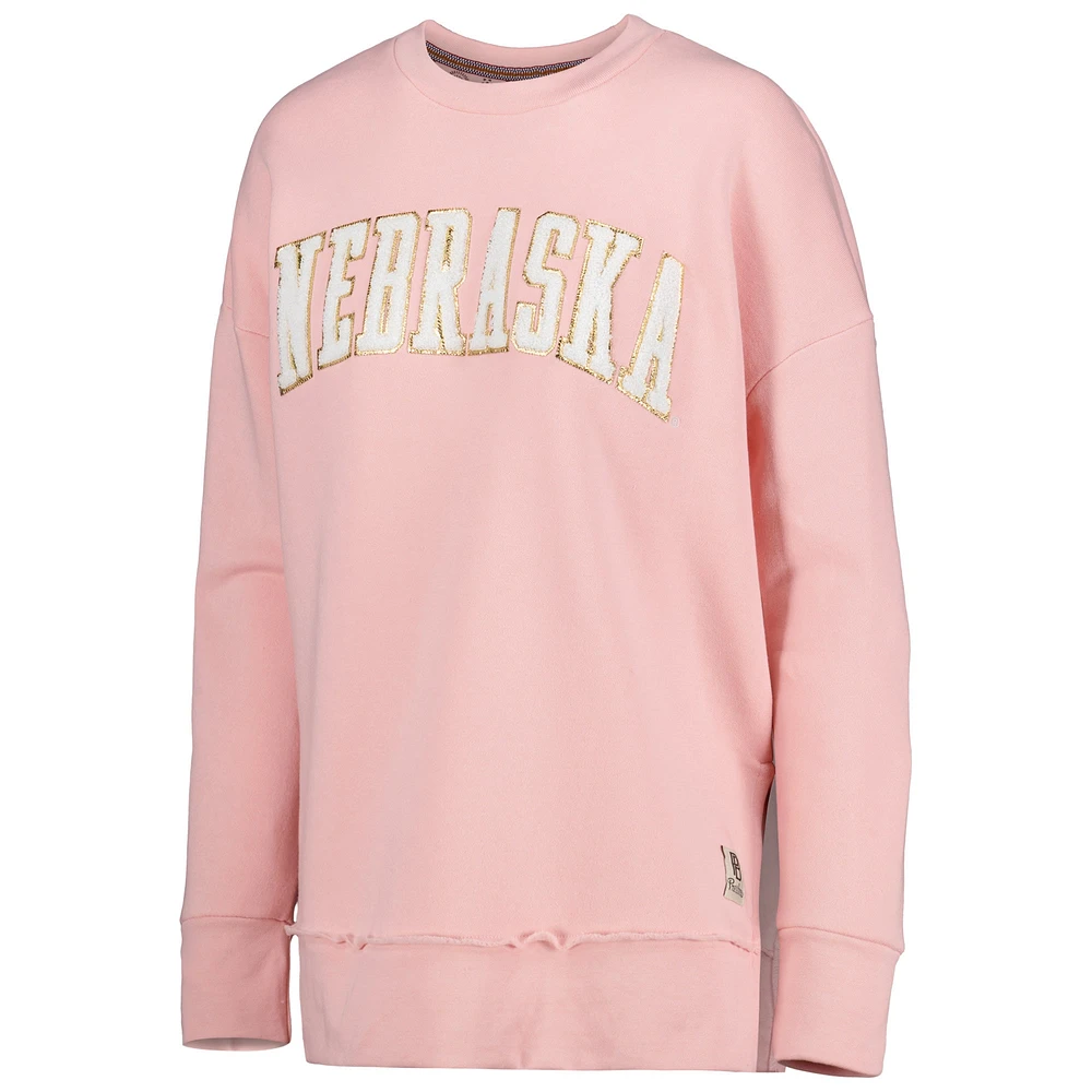 Women's Pressbox Pink Nebraska Huskers La Jolla Fleece Pullover Sweatshirt