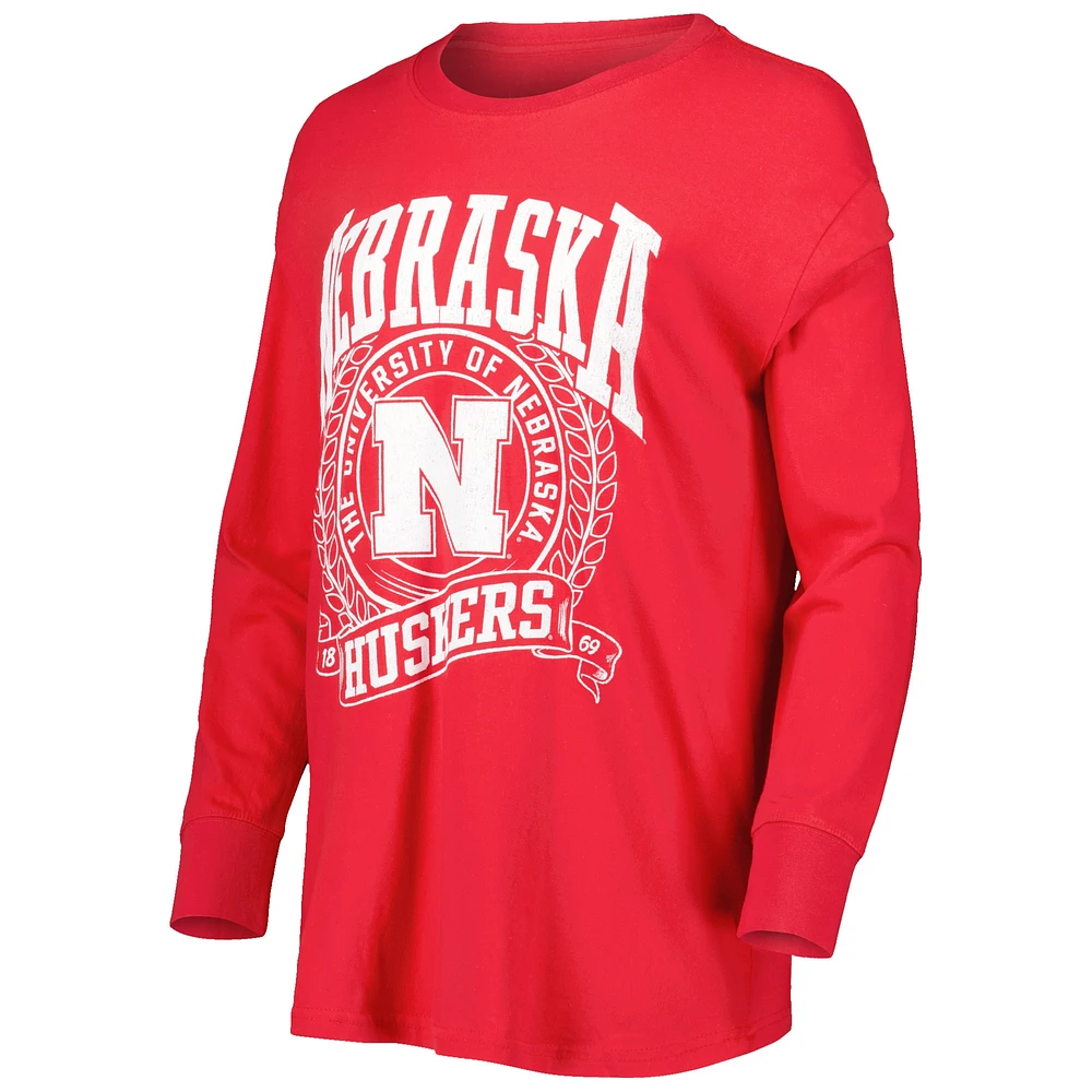 Women's Pressbox Scarlet Nebraska Huskers Big Country Laurels Long Sleeve T-Shirt