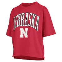 Women's Pressbox Scarlet Nebraska Huskers Nelson Arch Over Logo Waist Length Oversized Slub T-Shirt