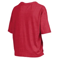 Women's Pressbox Scarlet Nebraska Huskers Nelson Arch Over Logo Waist Length Oversized Slub T-Shirt