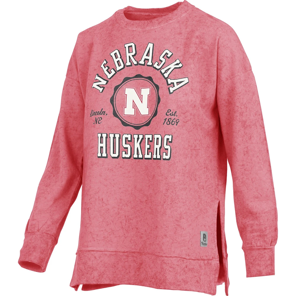 Sweat-shirt Pressbox Scarlet Nebraska Huskers Sun Washed Bishop pour femme