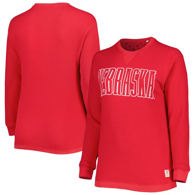 T-shirt à manches longues thermique en tricot gaufré Southlawn Pressbox Scarlet Nebraska Huskers Surf pour femme