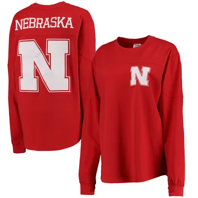 Nebraska Huskers Pressbox Women's The Big Shirt Oversized Long Sleeve T-Shirt - Scarlet