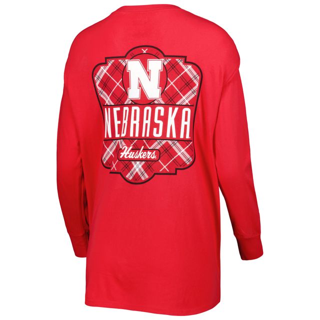 T-shirt à manches longues Pressbox Scarlet Nebraska Huskers Valencia Plaid 2-Hit pour femme