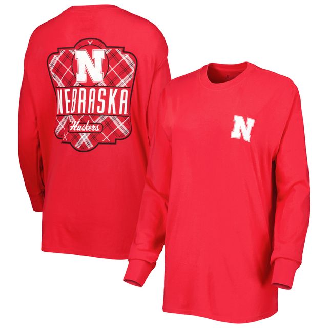 T-shirt à manches longues Pressbox Scarlet Nebraska Huskers Valencia Plaid 2-Hit pour femme