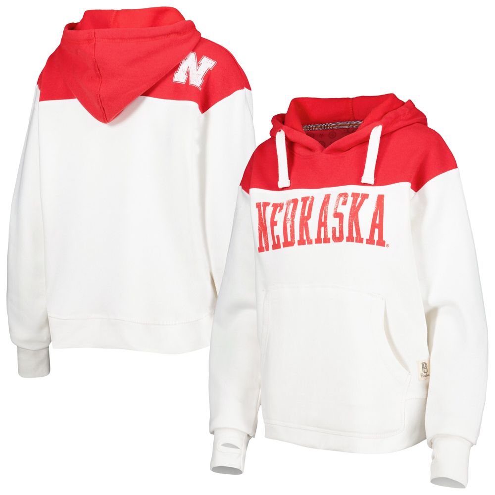 Women's Pressbox White/Scarlet Nebraska Huskers Chicago 2-Hit Yoke Pullover Hoodie