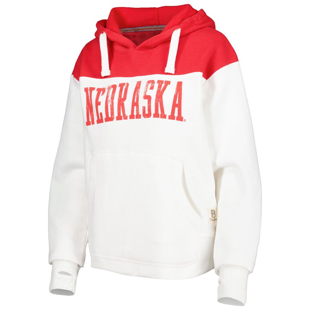 Women's Pressbox White/Scarlet Nebraska Huskers Chicago 2-Hit Yoke Pullover Hoodie