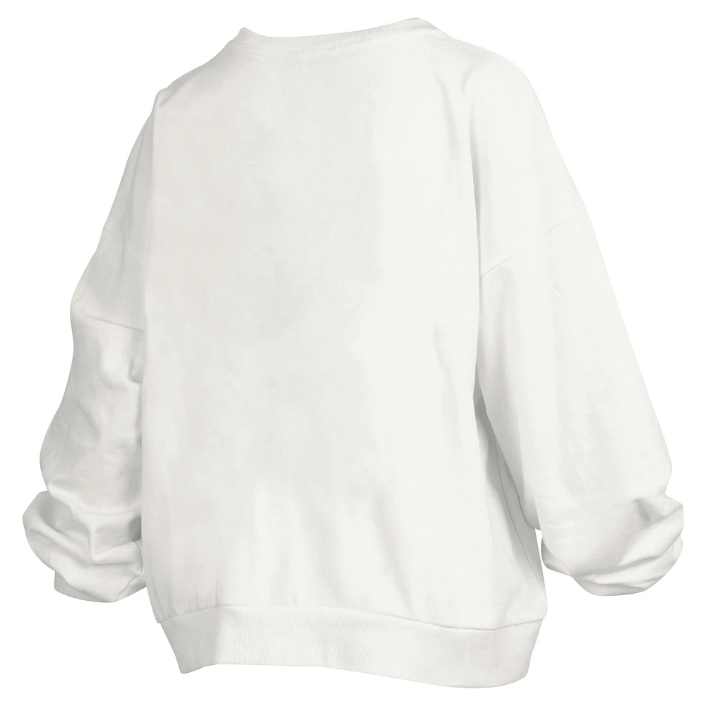 Women's Pressbox White Nebraska Huskers Janice Retro Logo Oversized Pullover Sweatshirt