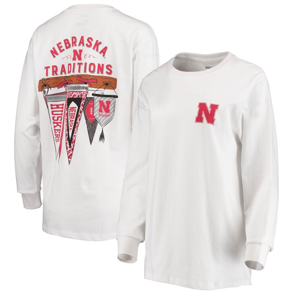 Women's Pressbox White Nebraska Huskers Traditions Pennant Long Sleeve T-Shirt