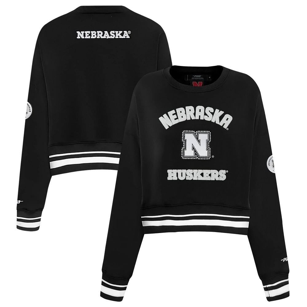 Women's Pro Standard  Black Nebraska Huskers Pearl Cropped Pullover Sweatshirt