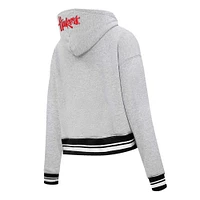 Women's Pro Standard Heather Gray Nebraska Huskers Script Tail Fleece Cropped Pullover Hoodie