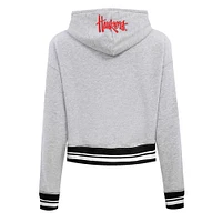 Women's Pro Standard Heather Gray Nebraska Huskers Script Tail Fleece Cropped Pullover Hoodie