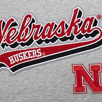 Women's Pro Standard Heather Gray Nebraska Huskers Script Tail Fleece Cropped Pullover Hoodie