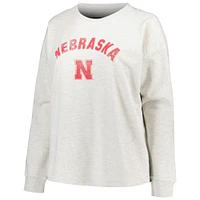 Women's Profile Oatmeal Nebraska Huskers Plus Distressed Arch Over Logo Neutral Boxy Pullover Sweatshirt