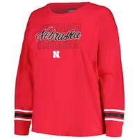 Women's Profile Scarlet Nebraska Huskers Plus Triple Script Scoop Neck Long Sleeve T-Shirt