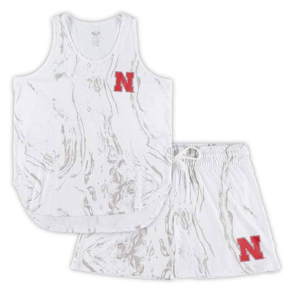 Women's Profile White Nebraska Huskers Plus Marble Tank and Shorts Set