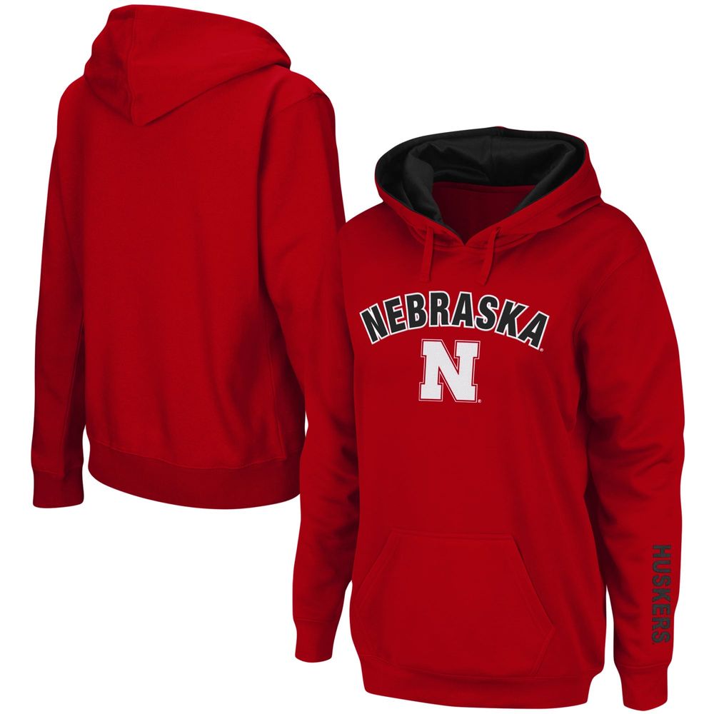 Women's Scarlet Nebraska Huskers Arch & Logo 1 Pullover Hoodie