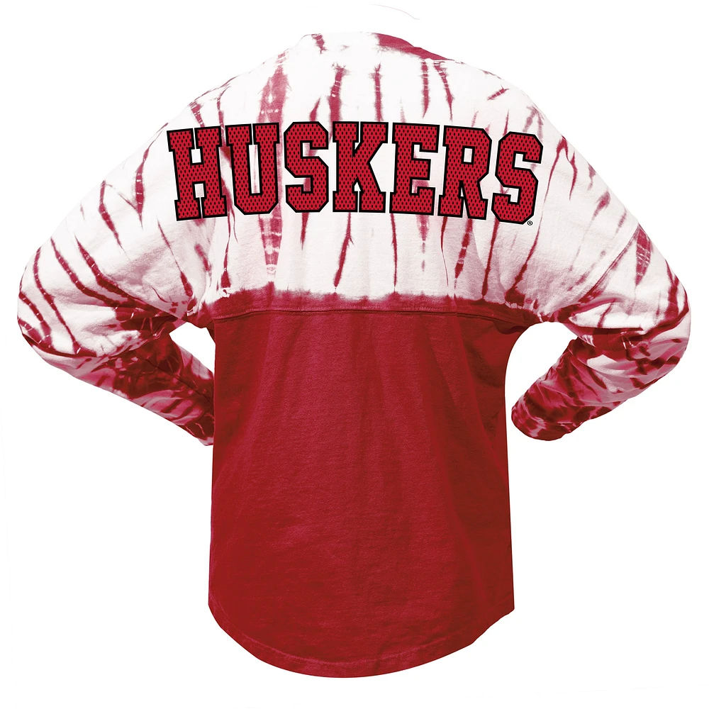 Women's Scarlet Nebraska Huskers Tie-Dye Long Sleeve Jersey T-Shirt