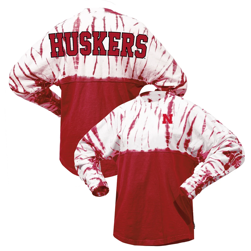 Women's Scarlet Nebraska Huskers Tie-Dye Long Sleeve Jersey T-Shirt