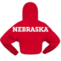 Women's Spirit Jersey Scarlet Nebraska Huskers Oversized Cropped Pullover Hoodie