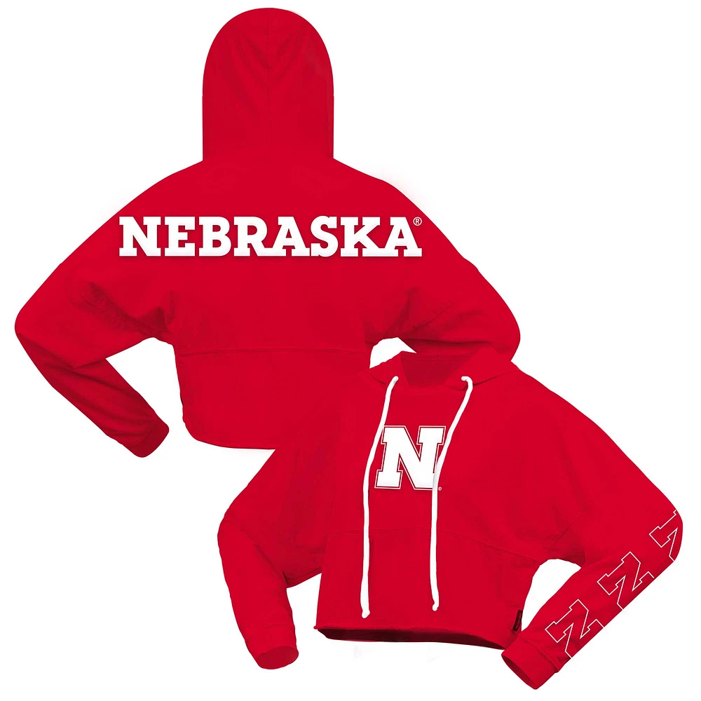 Sweat à capuche court surdimensionné pour femme Spirit Jersey Scarlet Nebraska Huskers