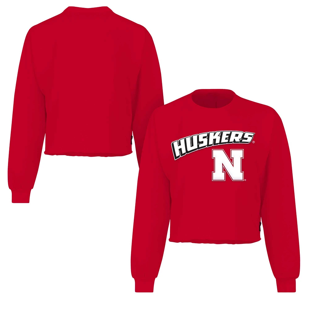 Women's Spirit Jersey Scarlet Nebraska Huskers Slouchy Cropped Long Sleeve T-Shirt