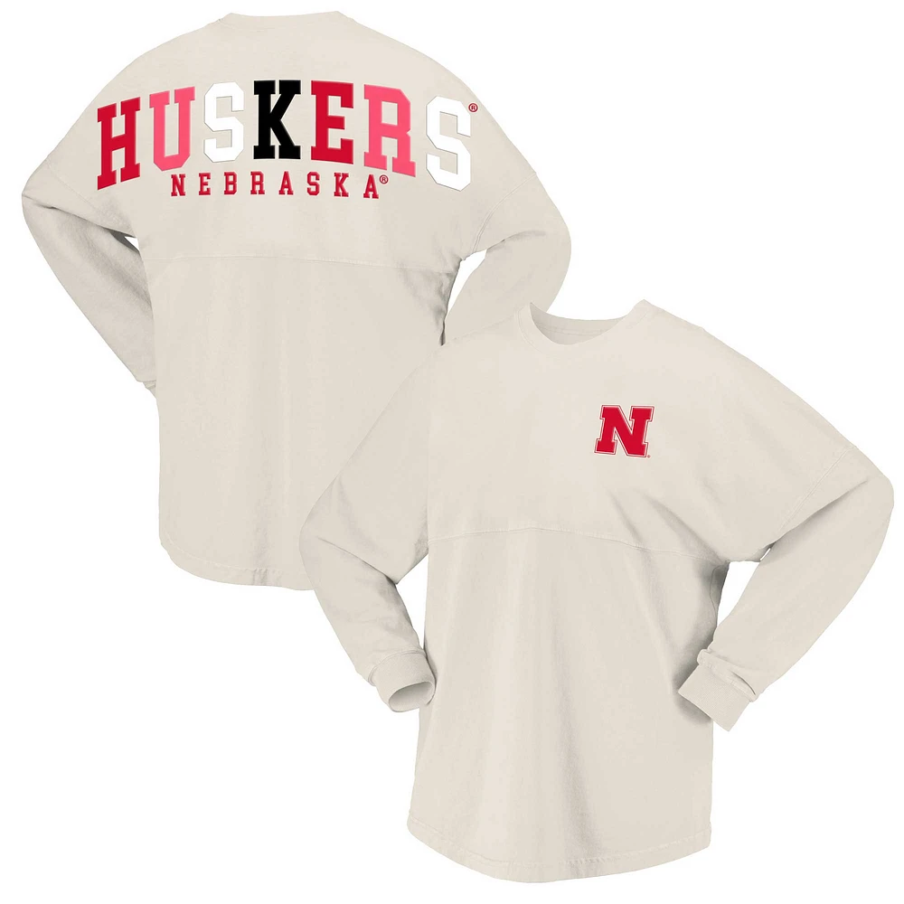 T-shirt à manches longues Spirit Jersey Tan Nebraska Huskers Rainbow Arch pour femme