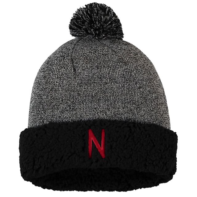 Bonnet en tricot à revers Nebraska Huskers noir Top of the World pour femmes avec pompon