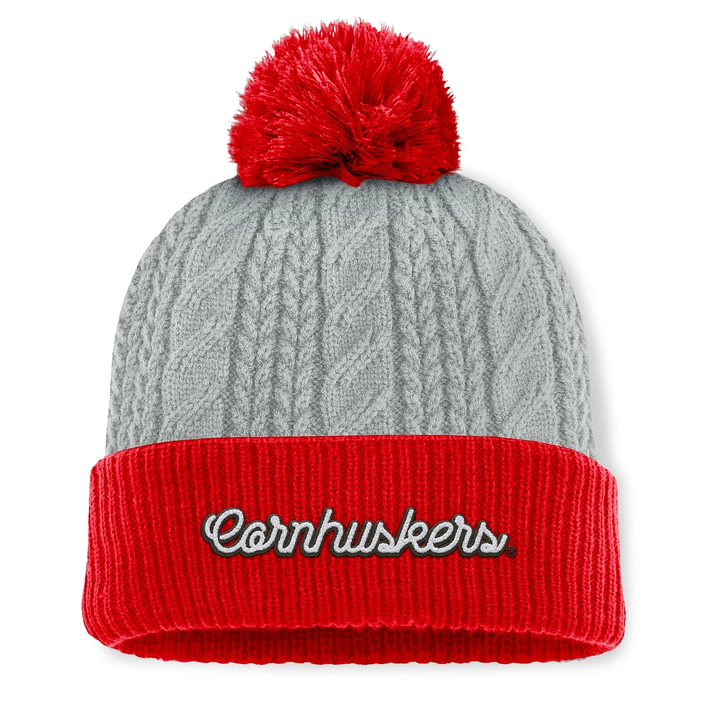 Women's Top of the World Gray/Scarlet Nebraska Huskers Becca Cuffed Knit Hat with Pom