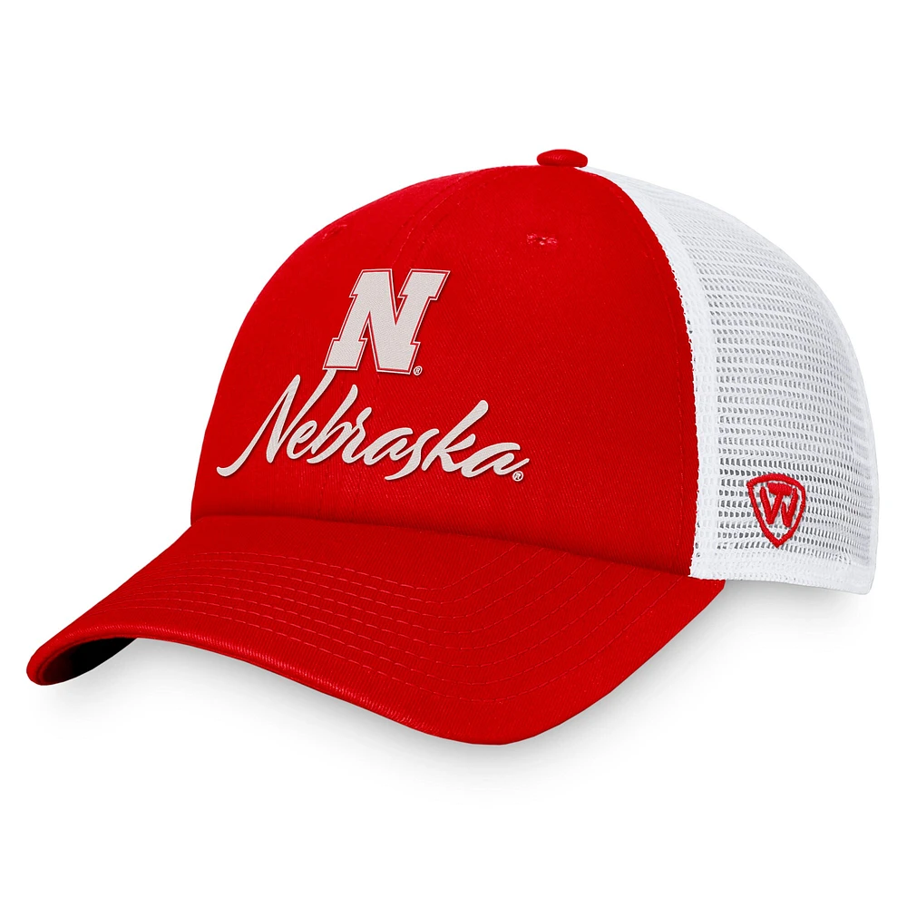 Casquette réglable Top of the World pour femmes, écarlate/blanc, Nebraska Huskers Charm Trucker