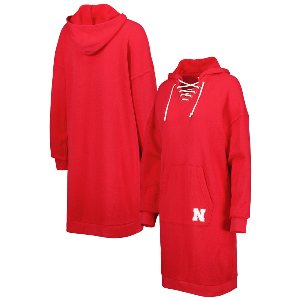 Women's Touch Scarlet Nebraska Huskers Quick Pass Lace-Up V-Neck Hoodie Dress