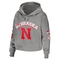 Women's WEAR by Erin Andrews Gray Nebraska Huskers Mixed Media Cropped Pullover Hoodie