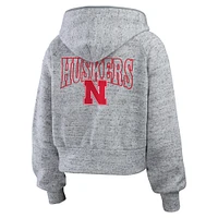 Sweat à capuche entièrement zippé Speckle Double-Hit Raglan de Nebraska Huskers Wear pour femme par Erin Andrews Heather Gray