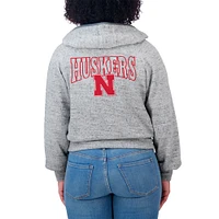 Sweat à capuche entièrement zippé Speckle Double-Hit Raglan de Nebraska Huskers Wear pour femme par Erin Andrews Heather Gray