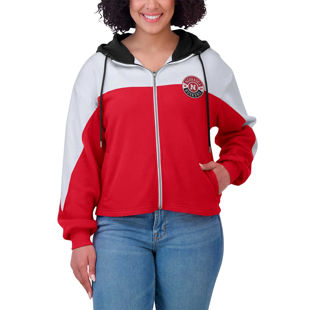 Sweat à capuche zippé color-block Scarlet Nebraska Huskers pour femme WEAR by Erin Andrews