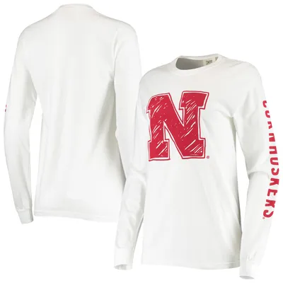 Nebraska Huskers Women's Drawn Logo Oversized Long Sleeve T-Shirt - White