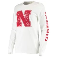 T-shirt à manches longues surdimensionné blanc avec logo dessiné Nebraska Huskers pour femme