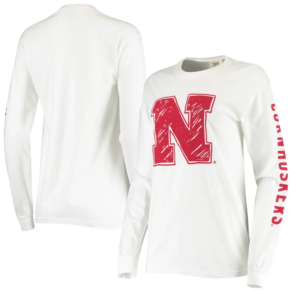 T-shirt à manches longues surdimensionné blanc avec logo dessiné Nebraska Huskers pour femme