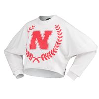 Women's White Nebraska Huskers Laurels Crop Long Sleeve T-Shirt